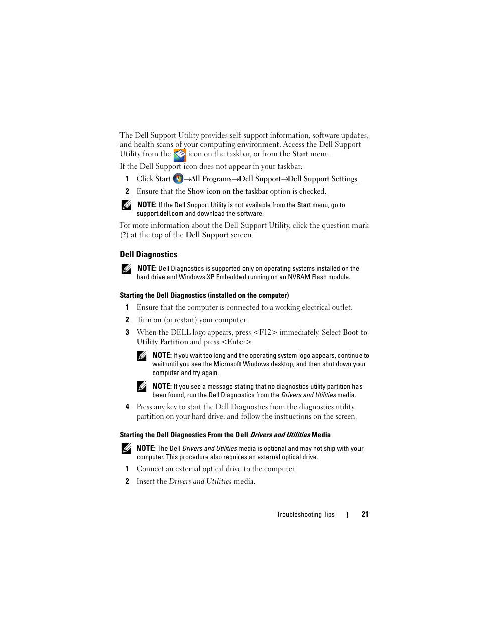 Dell diagnostics | Dell OptiPlex FX160 (Late 2008) User Manual | Page 21 / 42