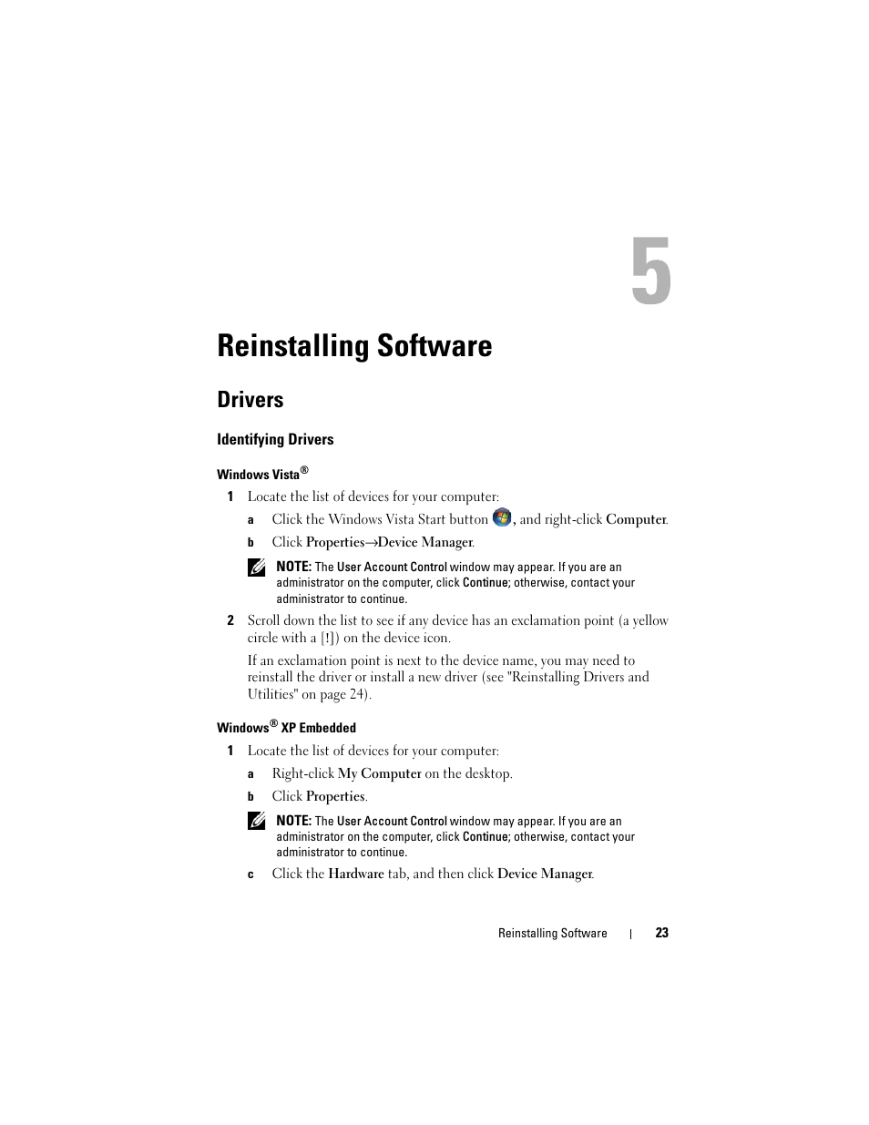 Reinstalling software, Drivers, Identifying drivers | Dell OptiPlex FX160 (Late 2008) User Manual | Page 23 / 42