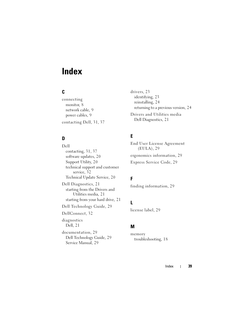 Index | Dell OptiPlex FX160 (Late 2008) User Manual | Page 39 / 42