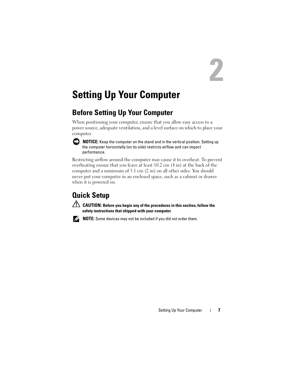 Setting up your computer, Before setting up your computer, Quick setup | Dell OptiPlex FX160 (Late 2008) User Manual | Page 7 / 42