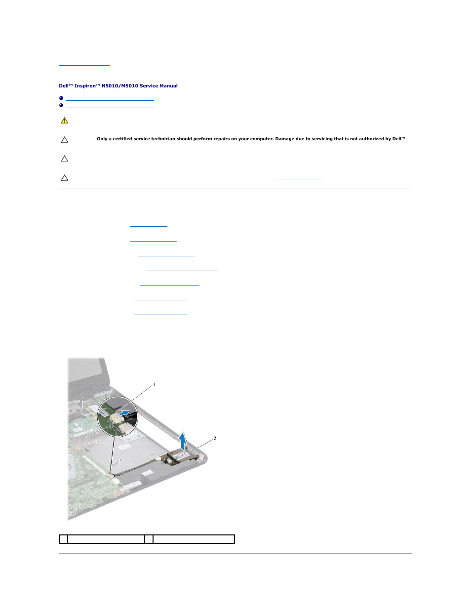 Media card reader board, Removing the media card reader board | Dell Inspiron 15 (N5010, Early 2010) User Manual | Page 11 / 51