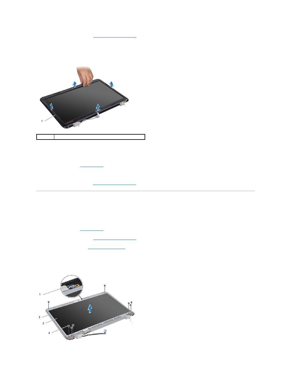 Display panel, Replacing the display bezel, Removing the display panel | Dell Inspiron 15 (N5010, Early 2010) User Manual | Page 20 / 51