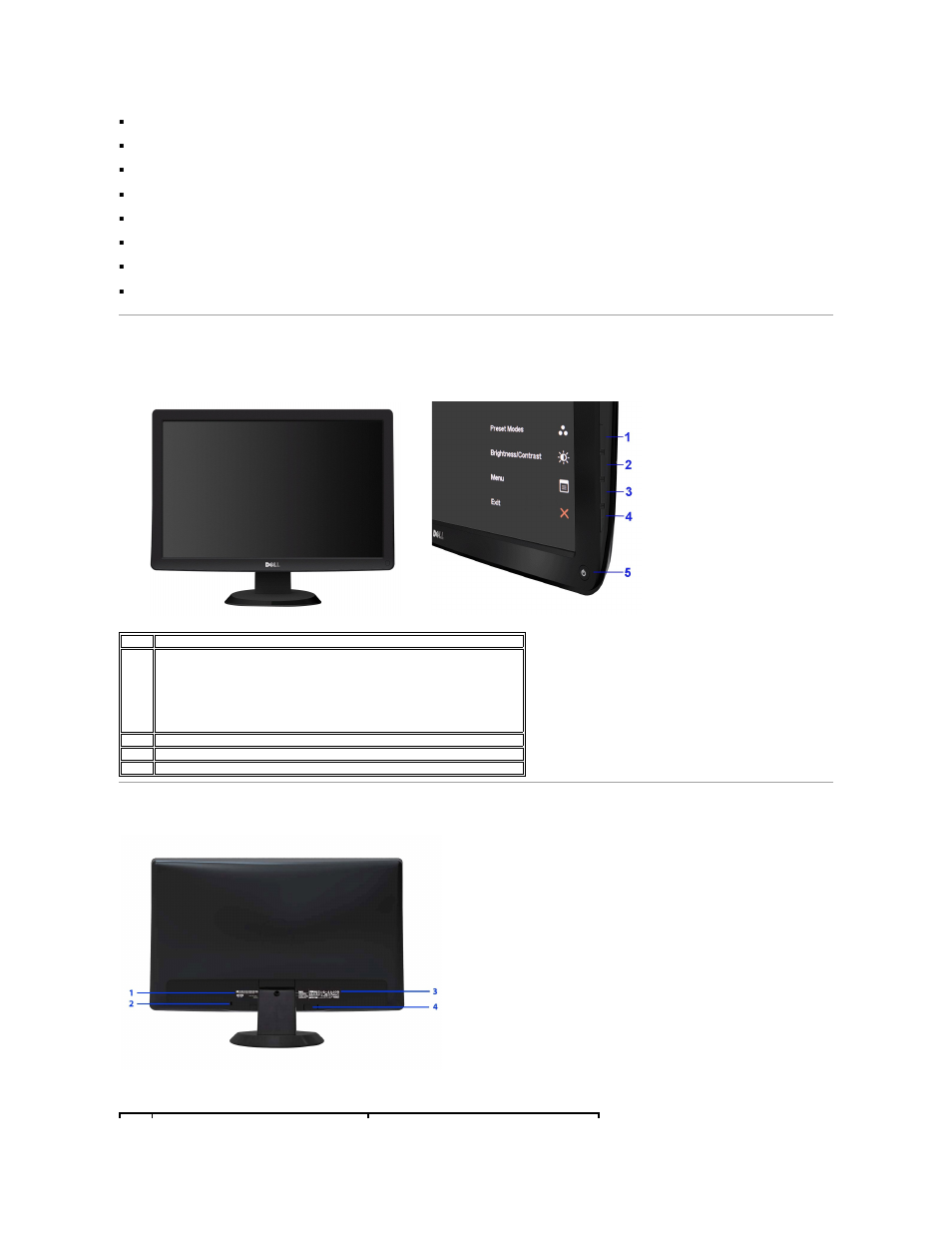 Identifying parts and controls, Front view back view | Dell ST2010B Flat Panel Monitor User Manual | Page 3 / 29