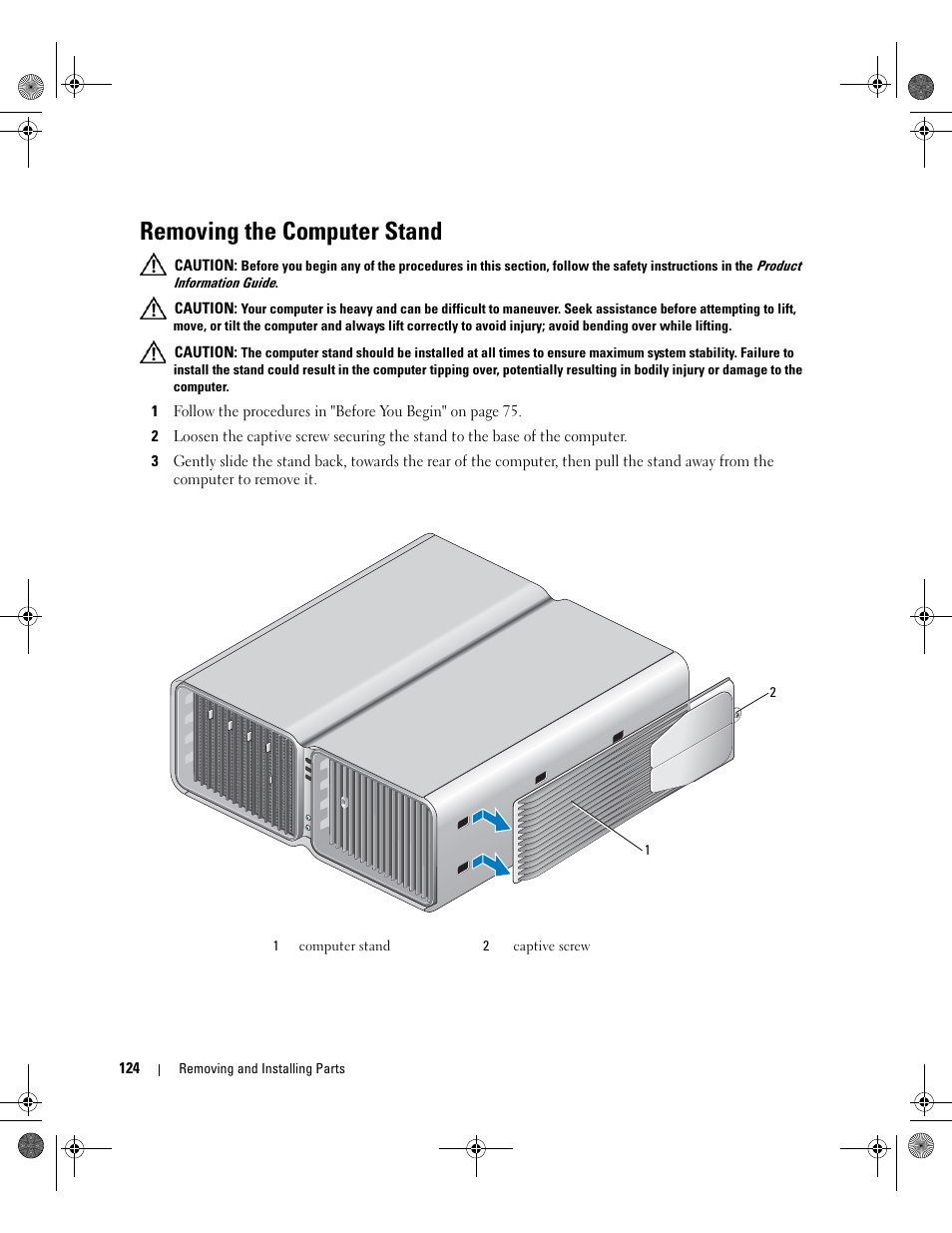 Removing the computer stand | Dell XPS 700 Jet Black User Manual | Page 122 / 174