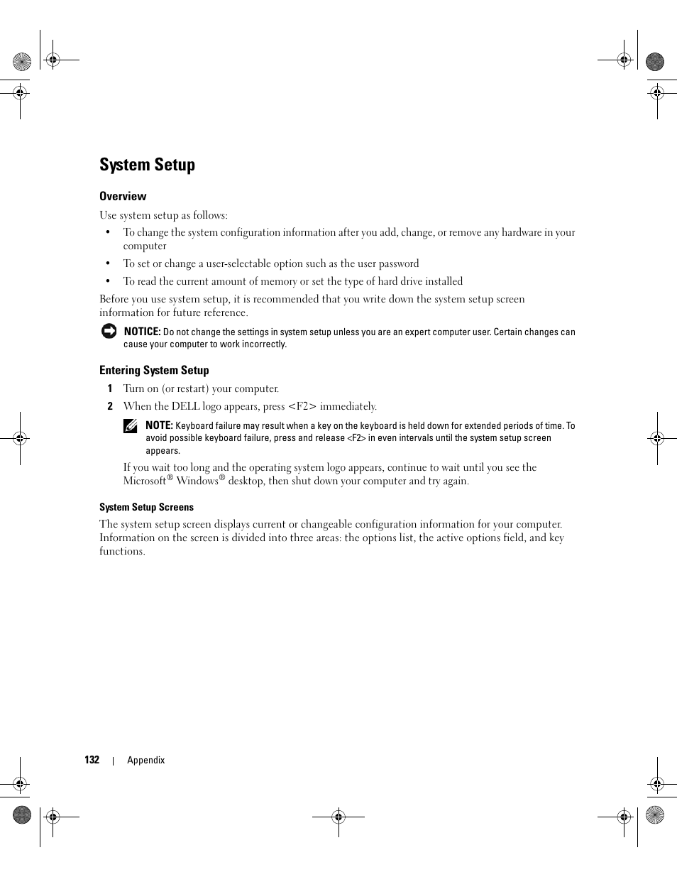 System setup, Overview, Entering system setup | Dell XPS 700 Jet Black User Manual | Page 130 / 174