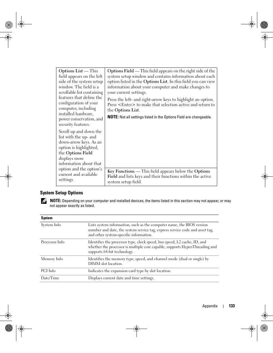 System setup options, See "system setup | Dell XPS 700 Jet Black User Manual | Page 131 / 174