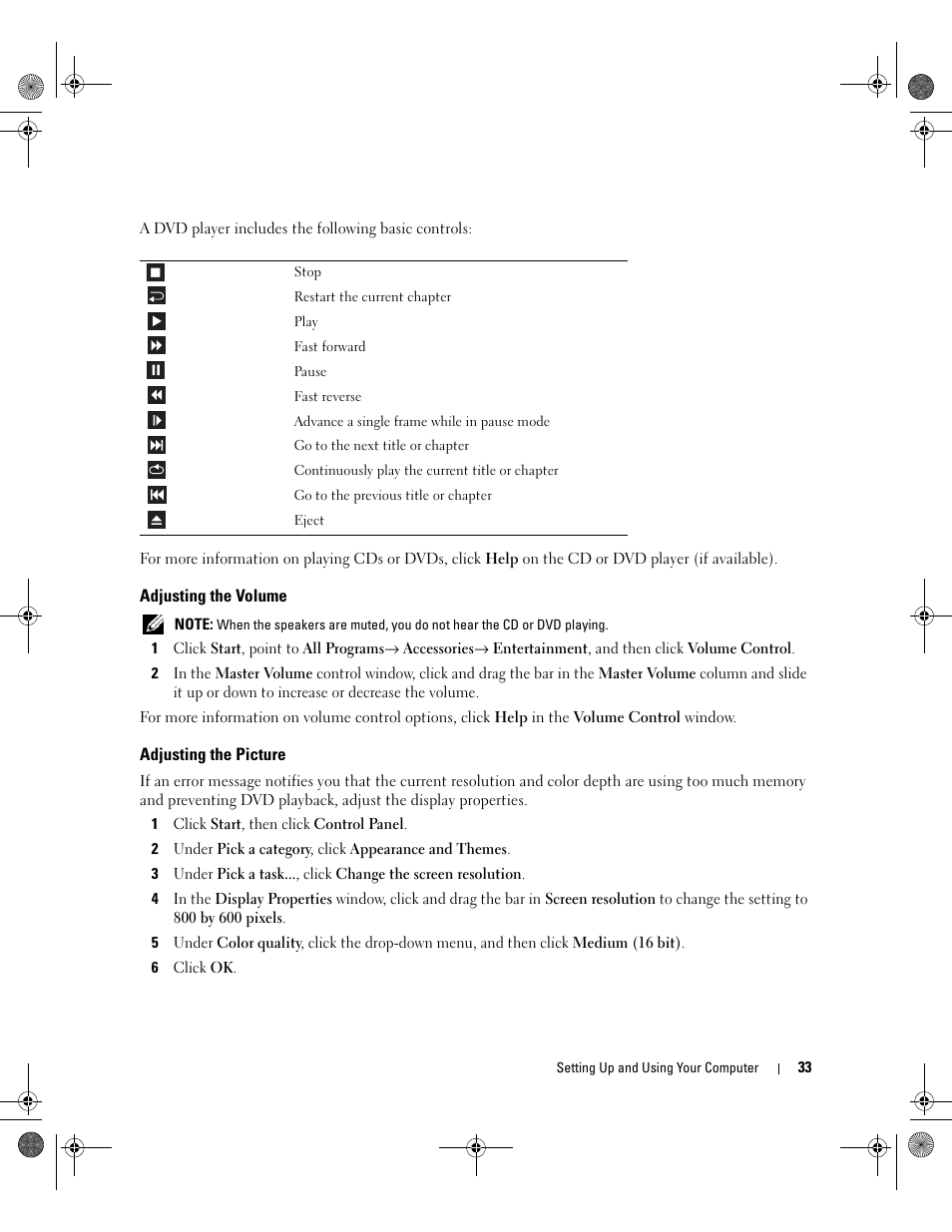 Adjusting the volume, Adjusting the picture | Dell XPS 700 Jet Black User Manual | Page 31 / 174