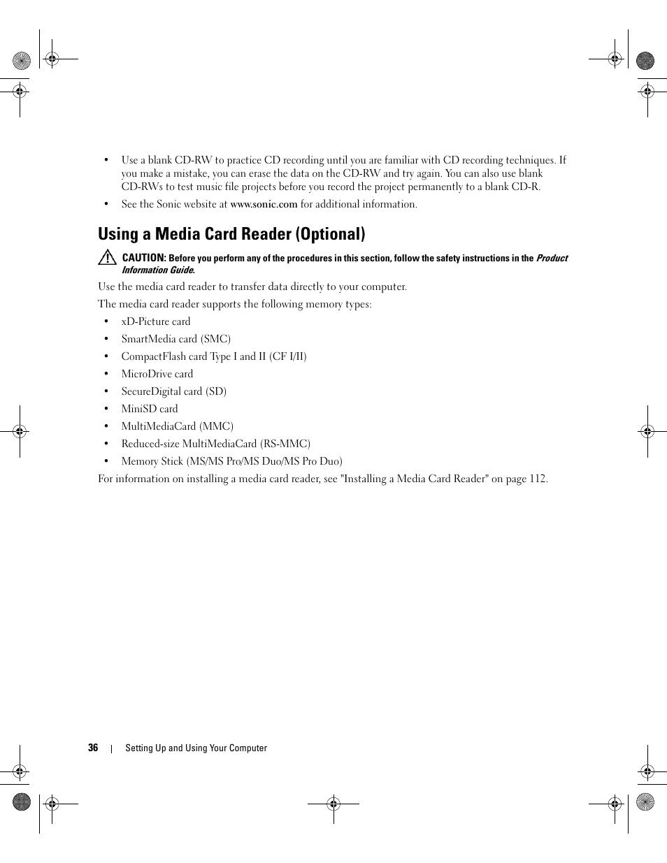 Using a media card reader (optional) | Dell XPS 700 Jet Black User Manual | Page 34 / 174