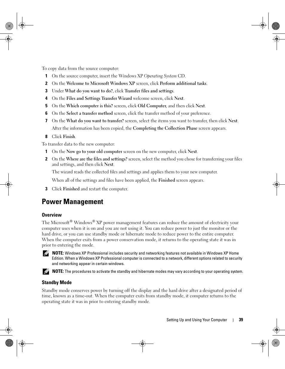 Power management, Overview, Standby mode | Dell XPS 700 Jet Black User Manual | Page 37 / 174