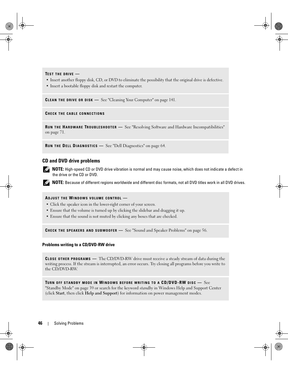 Cd and dvd drive problems | Dell XPS 700 Jet Black User Manual | Page 44 / 174