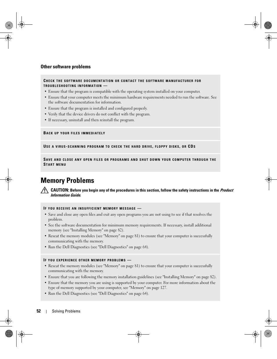 Other software problems, Memory problems, Then click control pa | Dell XPS 700 Jet Black User Manual | Page 50 / 174