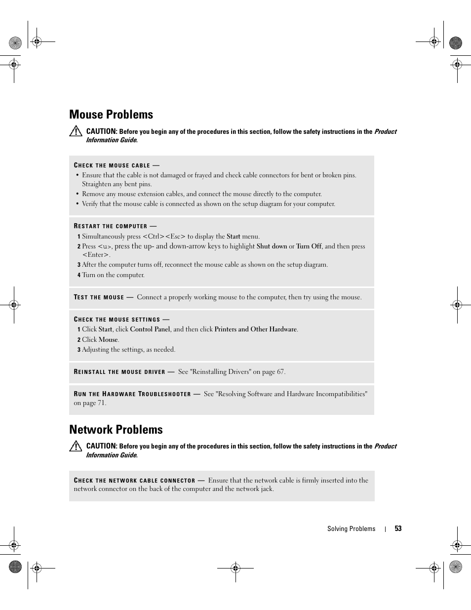 Mouse problems, Network problems | Dell XPS 700 Jet Black User Manual | Page 51 / 174