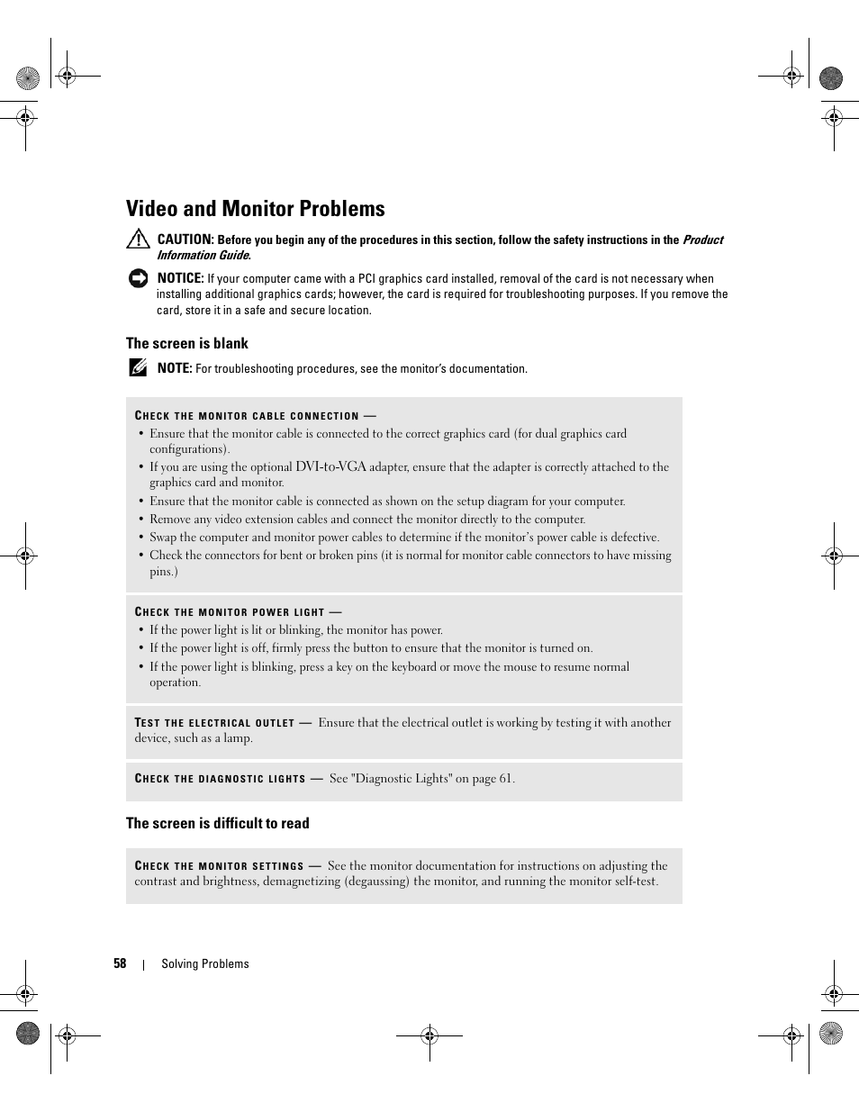 Video and monitor problems, The screen is blank, The screen is difficult to read | Dell XPS 700 Jet Black User Manual | Page 56 / 174