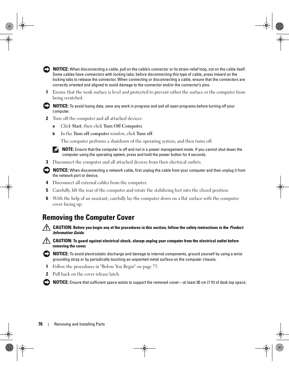Removing the computer cover | Dell XPS 700 Jet Black User Manual | Page 74 / 174
