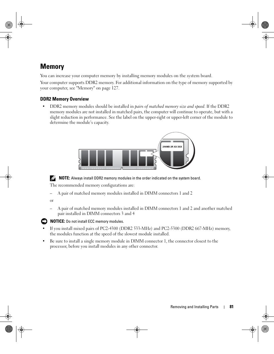 Memory, Ddr2 memory overview | Dell XPS 700 Jet Black User Manual | Page 79 / 174