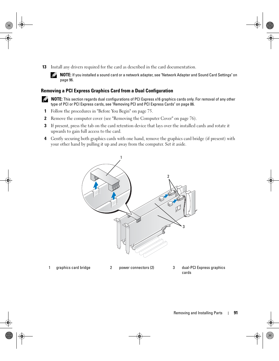 See "removing a pci express graphics card | Dell XPS 700 Jet Black User Manual | Page 89 / 174