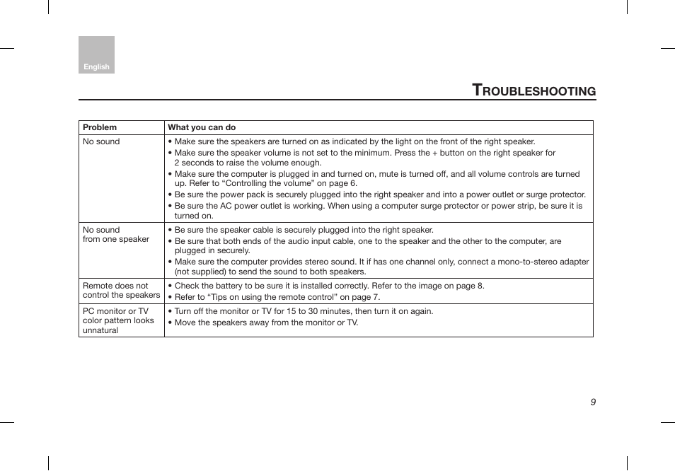 Roubleshooting | Bose Desktop Speaker User Manual | Page 13 / 44