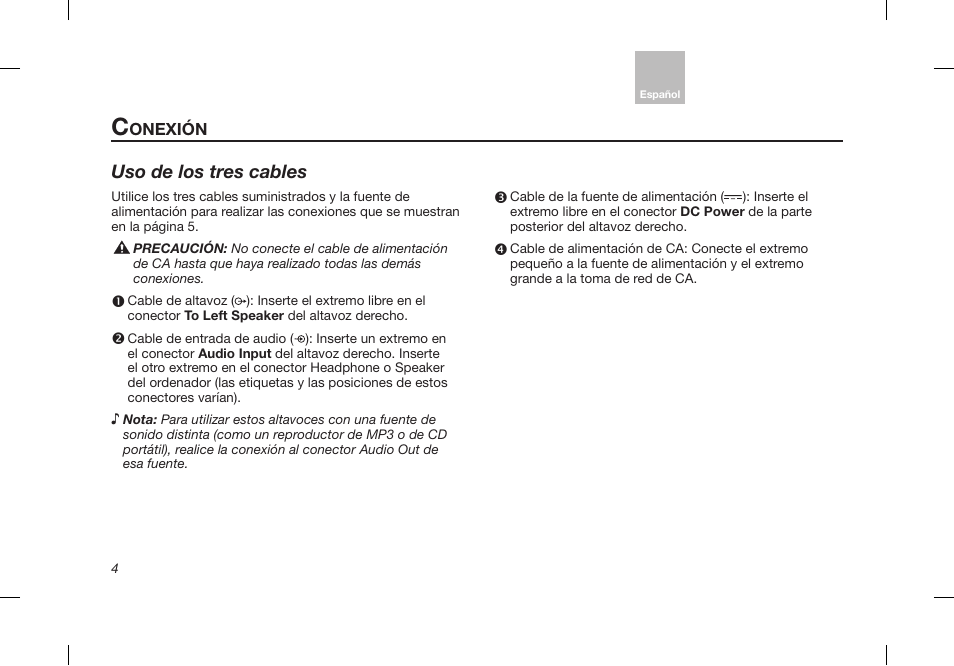 Uso de los tres cables | Bose Desktop Speaker User Manual | Page 22 / 44