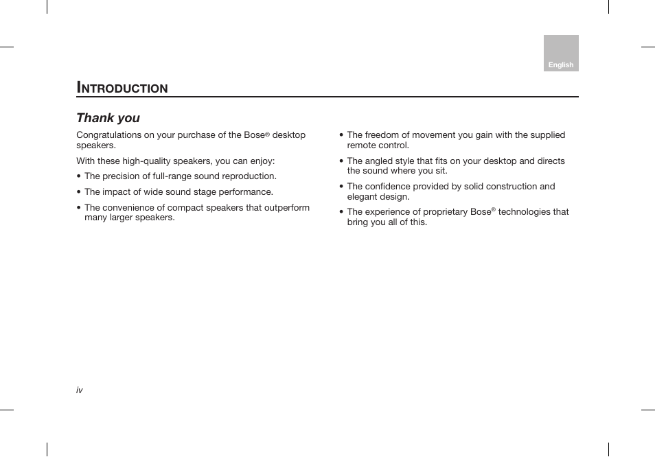 Ntroduction, Ontents | Bose Desktop Speaker User Manual | Page 4 / 44