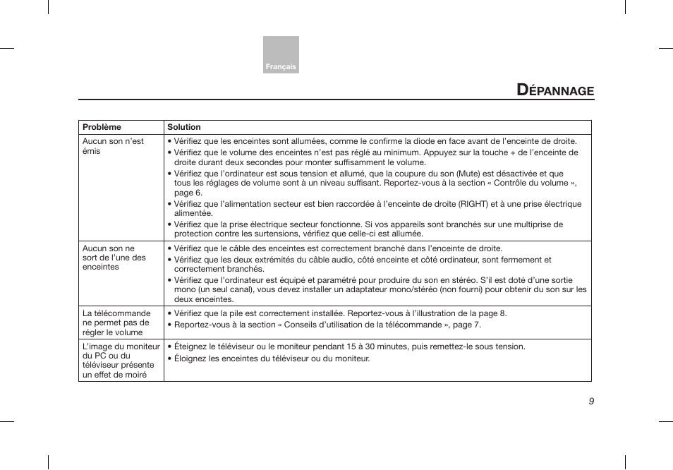 Épannage | Bose Desktop Speaker User Manual | Page 41 / 44