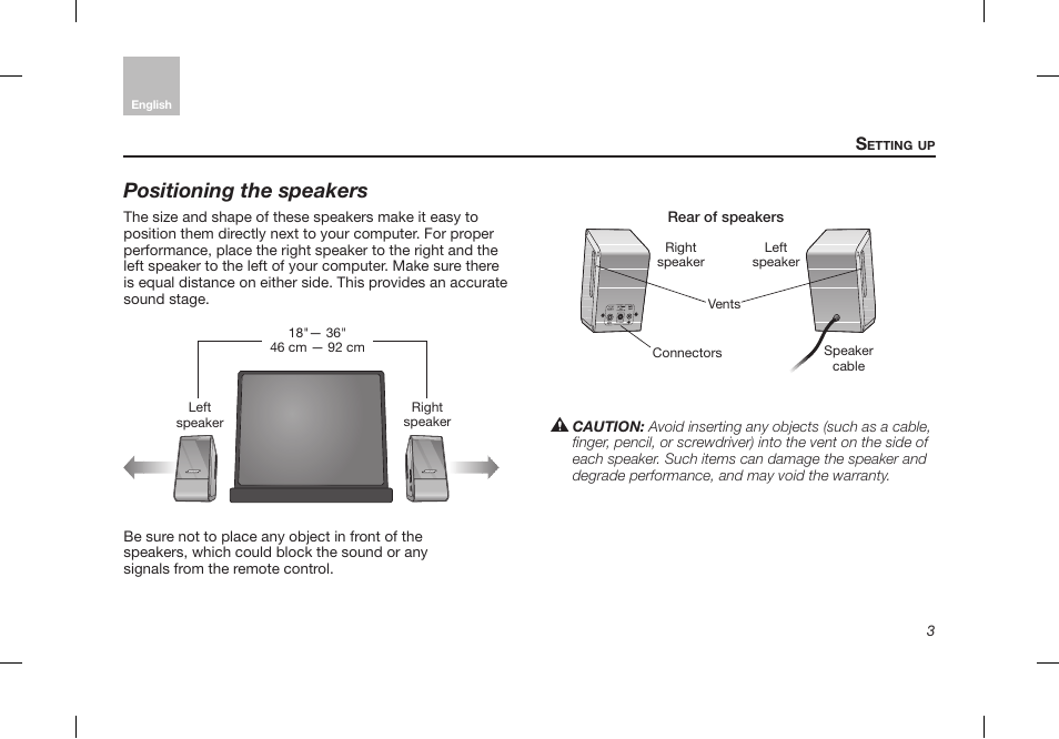 Positioning the speakers | Bose Desktop Speaker User Manual | Page 7 / 44