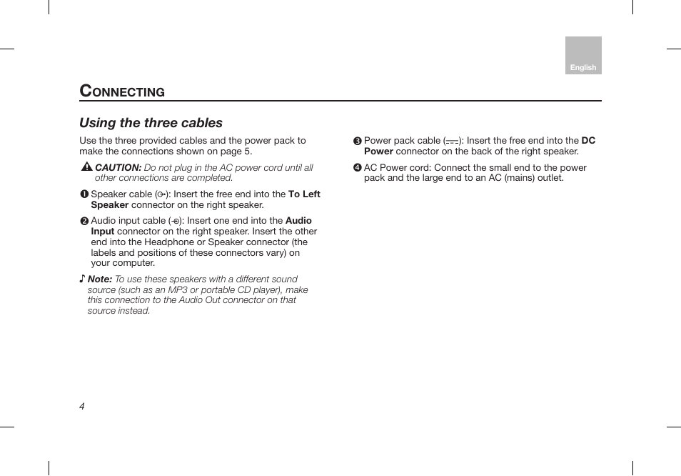 Using the three cables | Bose Desktop Speaker User Manual | Page 8 / 44