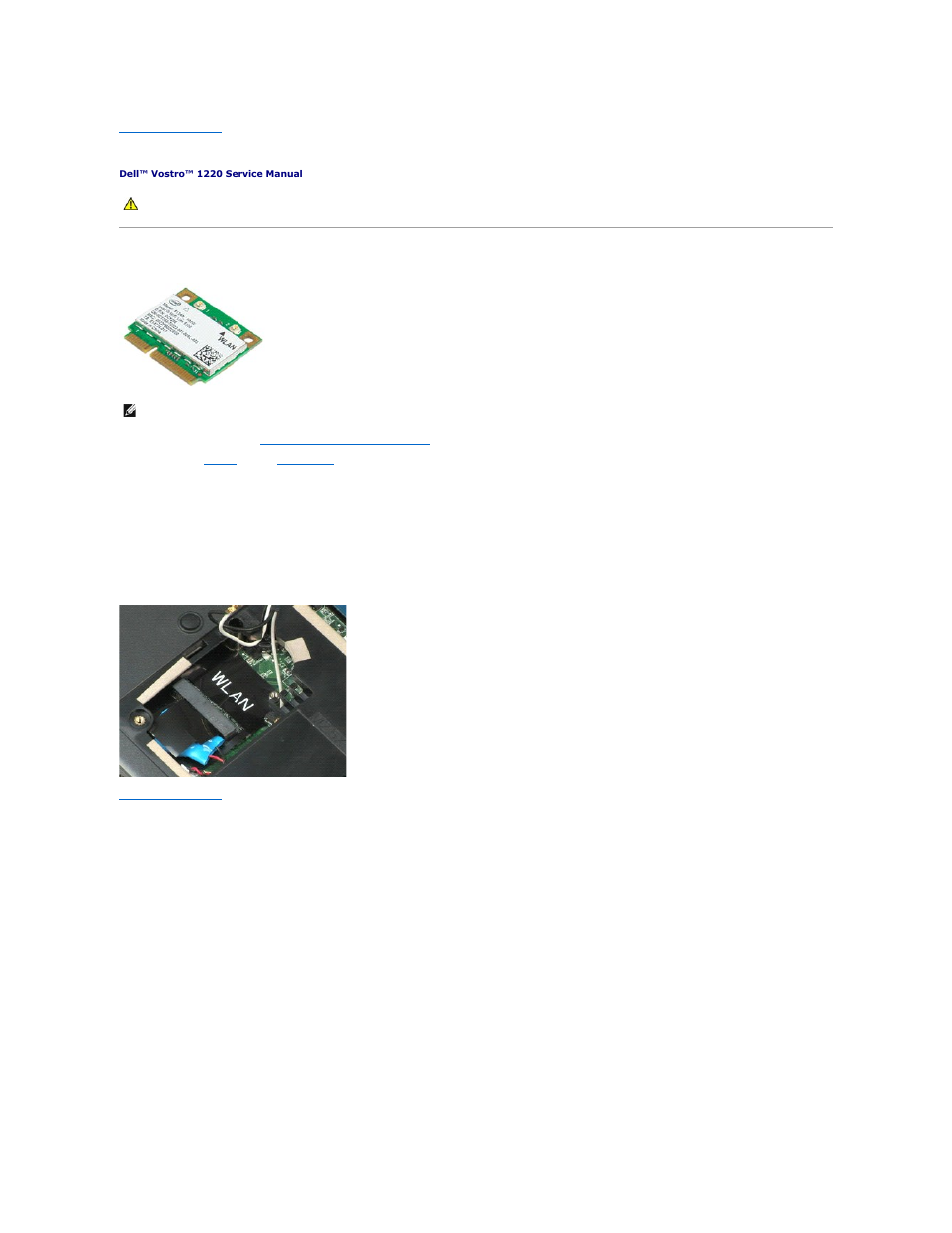 Wlan card, Removing the wlan card | Dell Vostro 1220 (Mid 2009) User Manual | Page 13 / 46