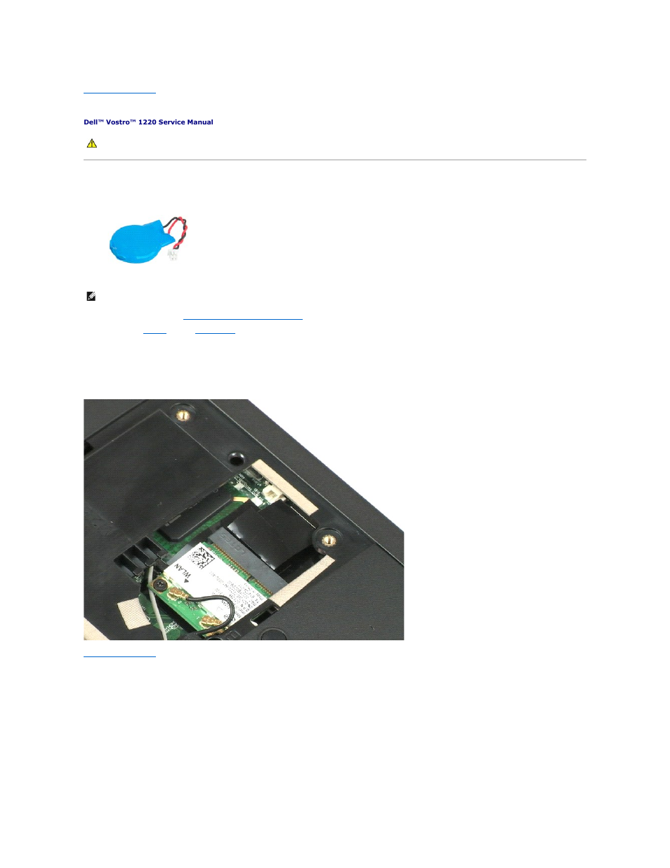 Coin-cell battery, Removing the coin-cell battery | Dell Vostro 1220 (Mid 2009) User Manual | Page 14 / 46