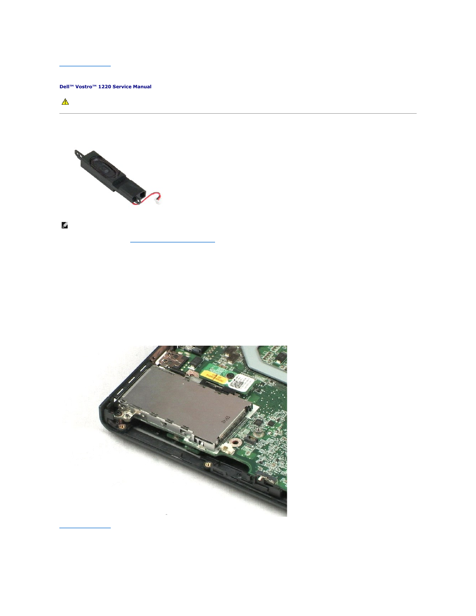 Speaker, Removing the speaker | Dell Vostro 1220 (Mid 2009) User Manual | Page 36 / 46