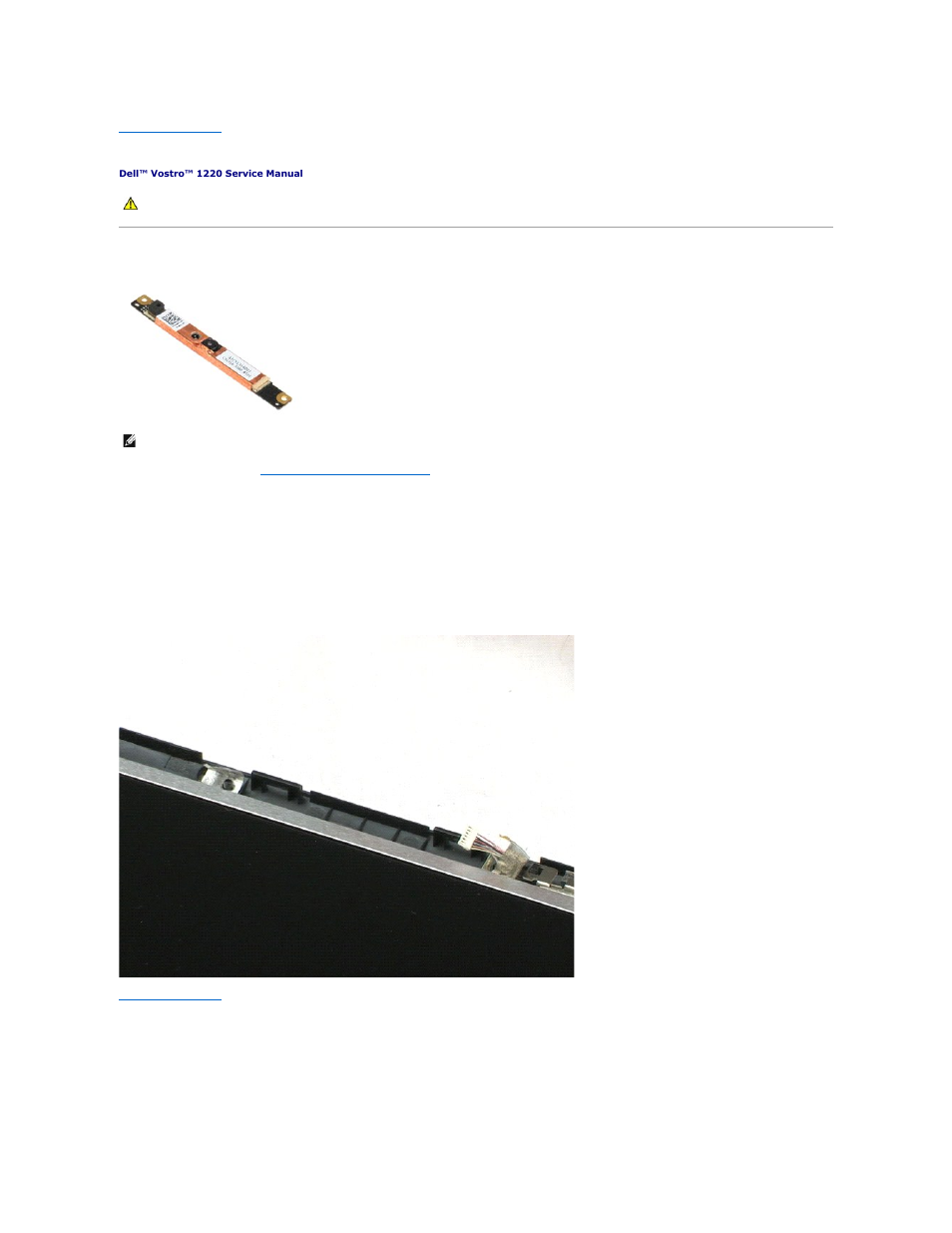 Lcd camera, Removing the lcd camera | Dell Vostro 1220 (Mid 2009) User Manual | Page 39 / 46