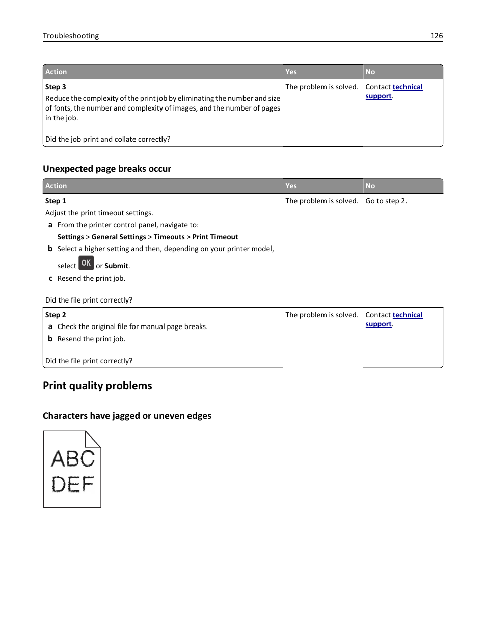 Print quality problems, Characters have jagged or uneven edges | Dell B2360dn Mono Laser Printer User Manual | Page 126 / 153