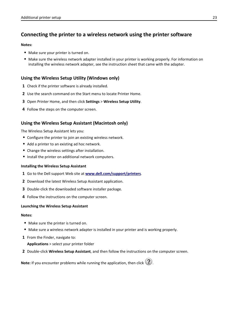 Using the wireless setup utility (windows only) | Dell B2360dn Mono Laser Printer User Manual | Page 23 / 153