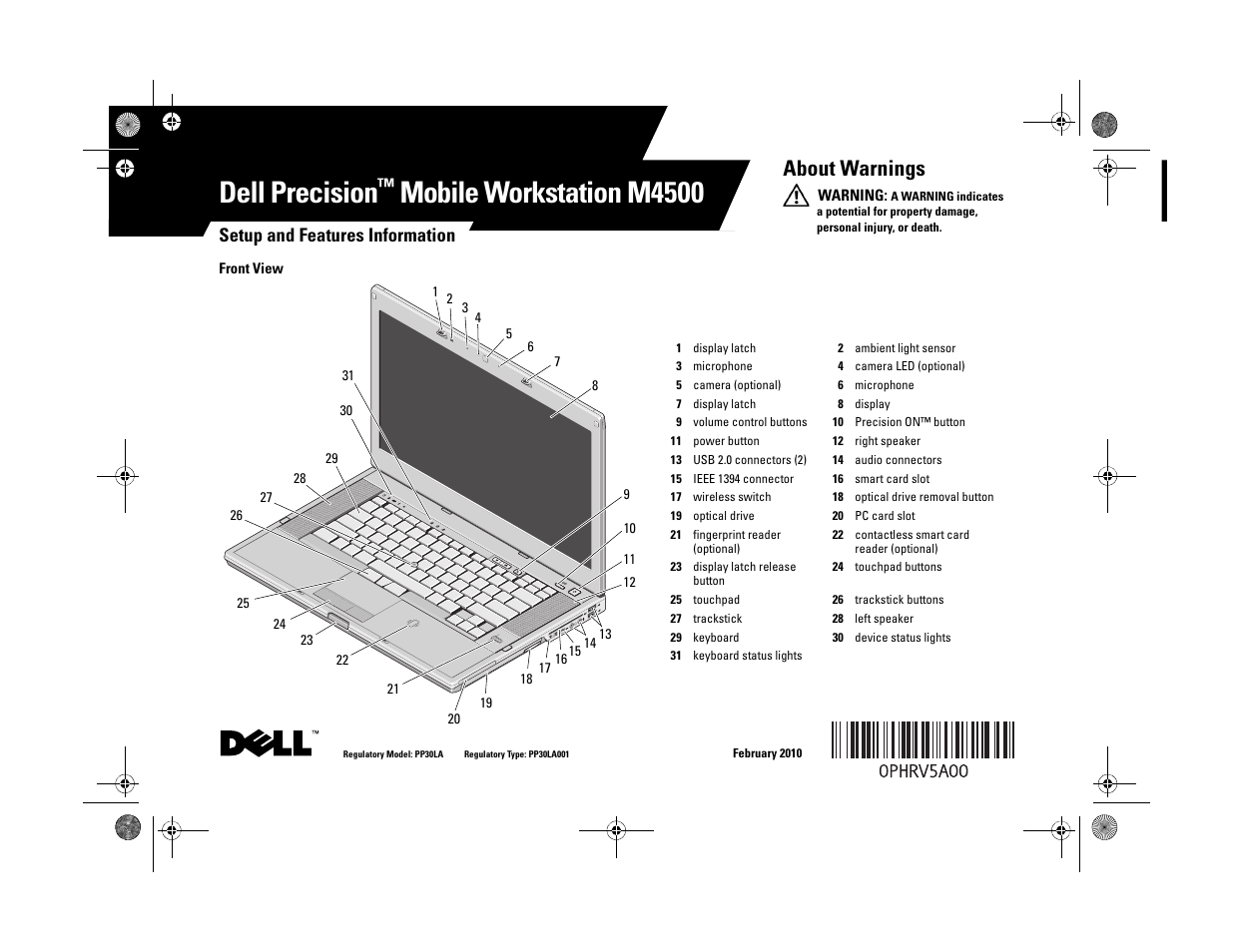 Dell Precision M4500 (Early 2010) User Manual | 6 pages