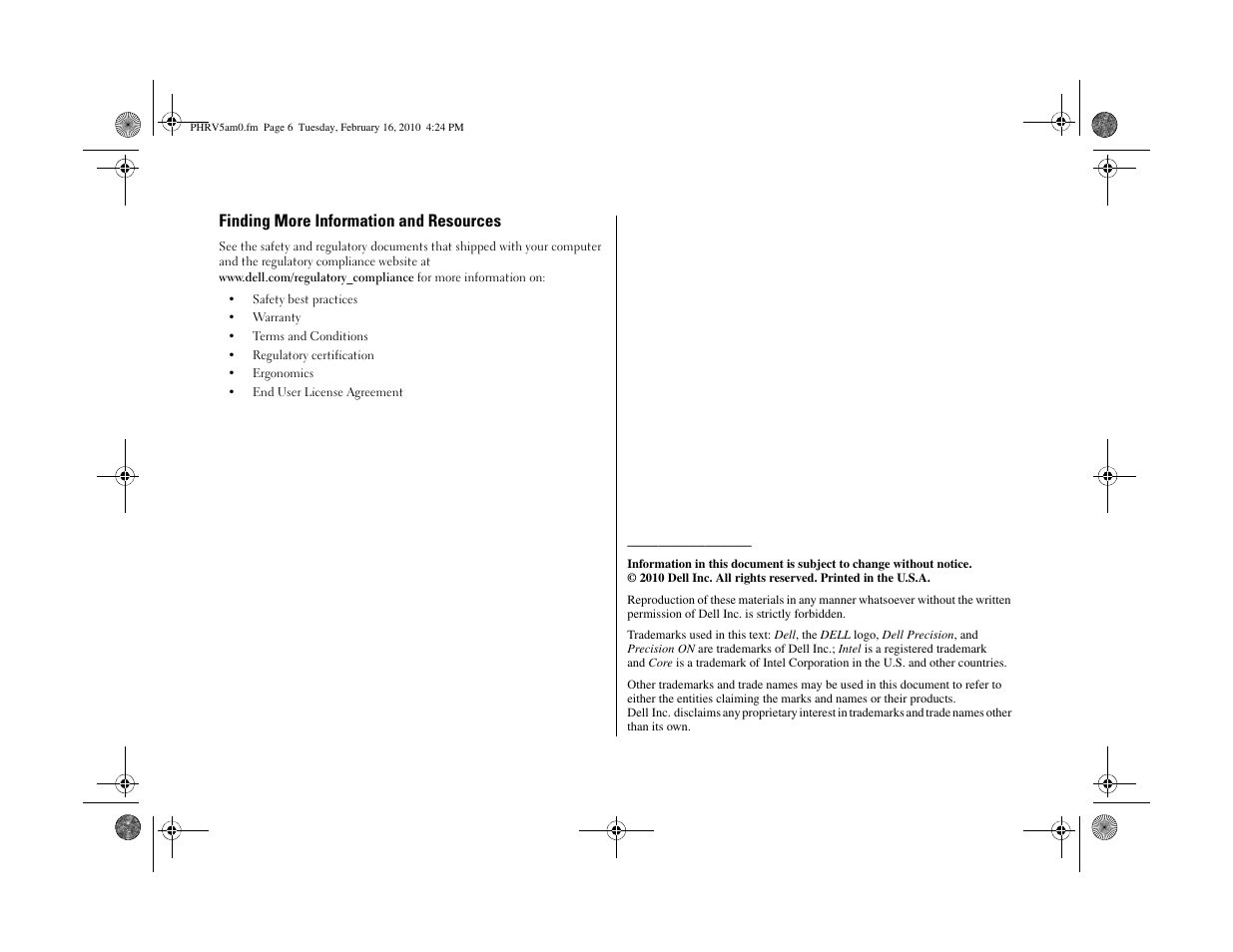 Finding more information and resources | Dell Precision M4500 (Early 2010) User Manual | Page 6 / 6