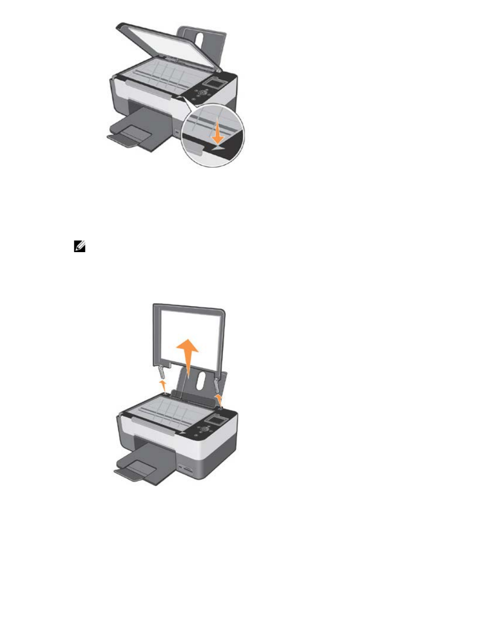 Placing a thick document on the scanner glass, Using the printer mechanical security system | Dell 928 All In One Inkjet Printer User Manual | Page 16 / 71