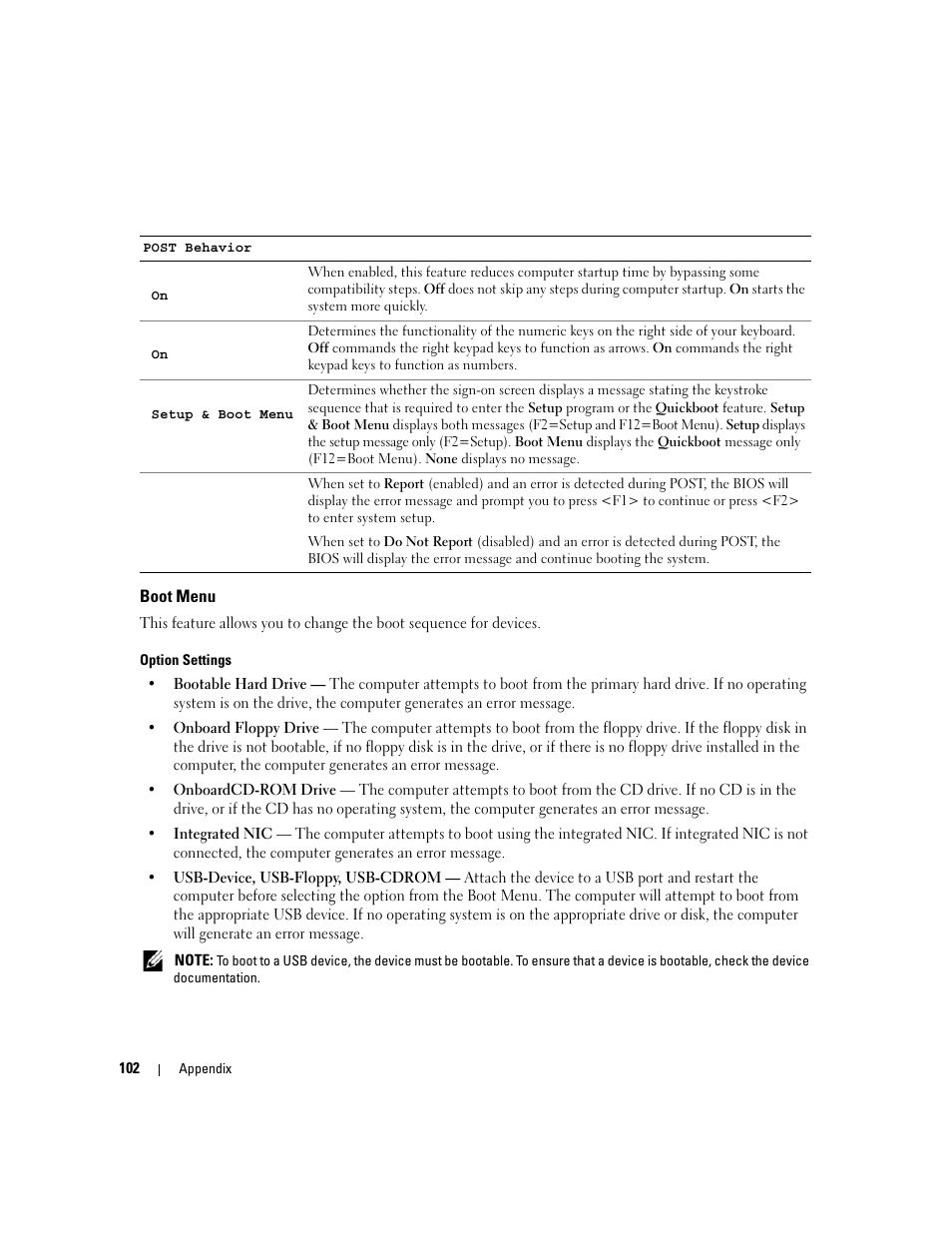 Boot menu | Dell Dimension C521 User Manual | Page 102 / 140