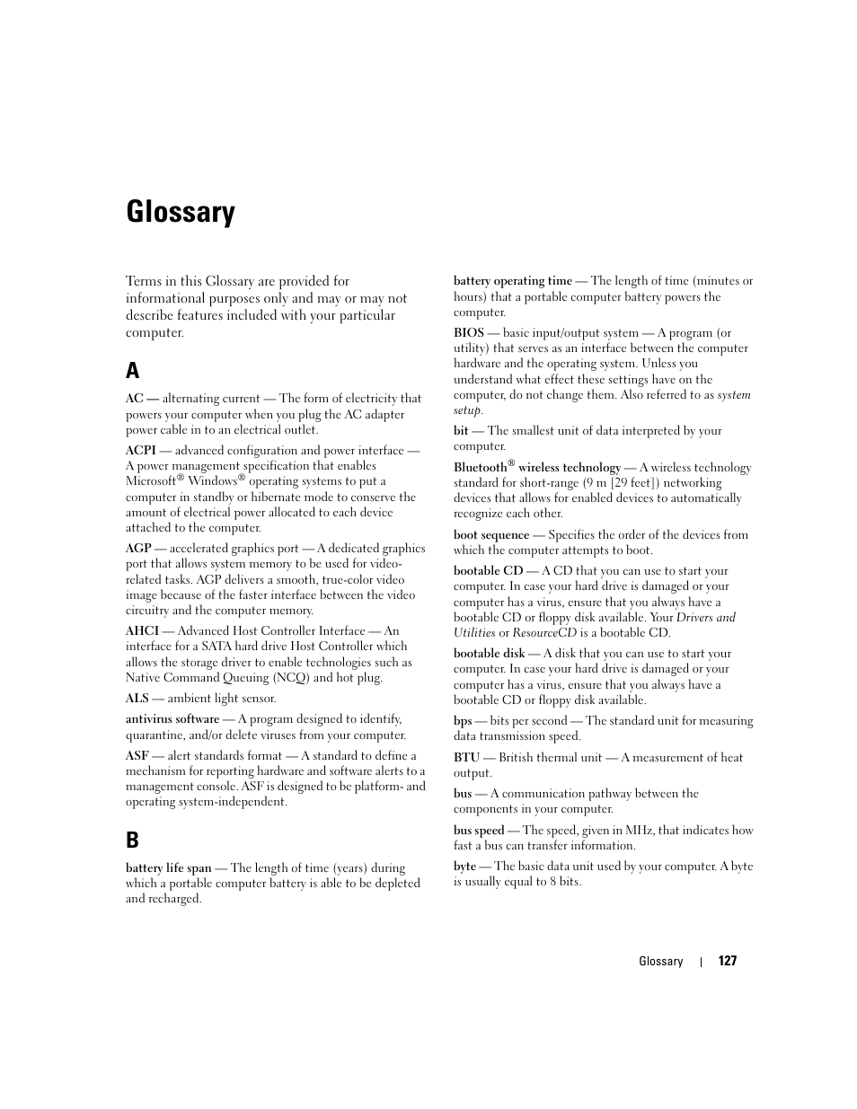Glossary | Dell Dimension C521 User Manual | Page 127 / 140