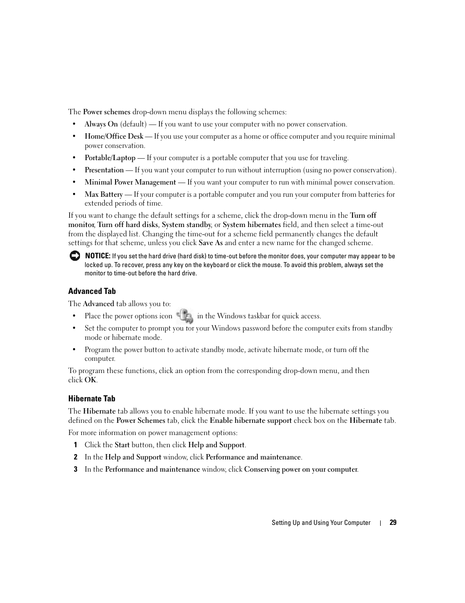 Advanced tab, Hibernate tab | Dell Dimension C521 User Manual | Page 29 / 140