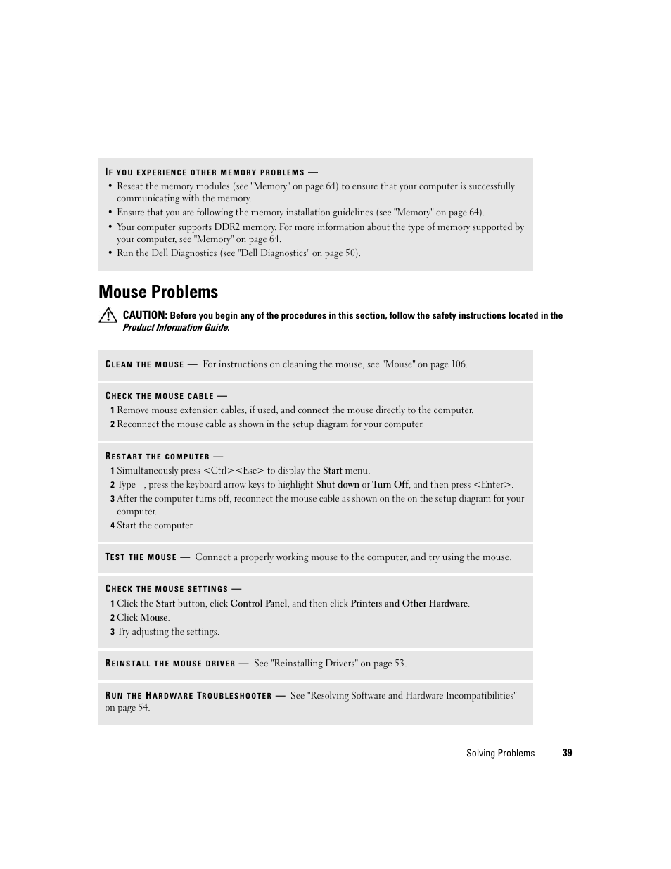 Mouse problems | Dell Dimension C521 User Manual | Page 39 / 140