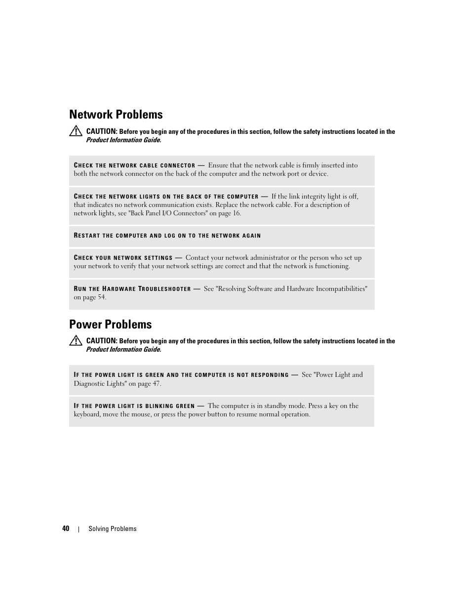 Network problems, Power problems, Th the outlook express e-mail program open, click | Dell Dimension C521 User Manual | Page 40 / 140
