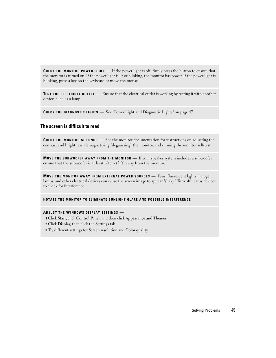 The screen is difficult to read | Dell Dimension C521 User Manual | Page 45 / 140