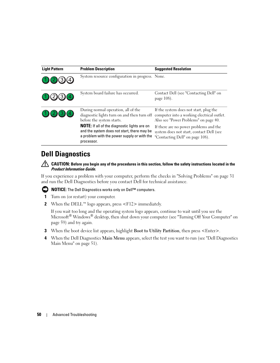 Dell diagnostics | Dell Dimension C521 User Manual | Page 50 / 140