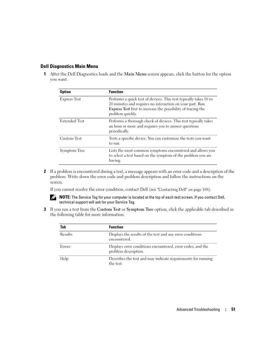 Dell diagnostics main menu | Dell Dimension C521 User Manual | Page 51 / 140