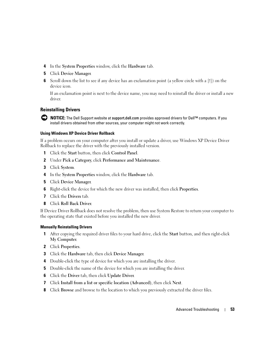 Reinstalling drivers | Dell Dimension C521 User Manual | Page 53 / 140