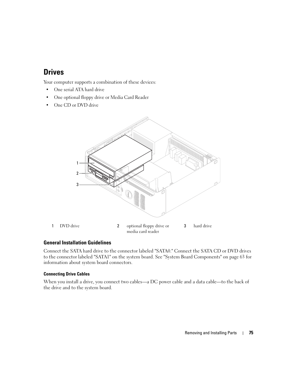 Drives, General installation guidelines | Dell Dimension C521 User Manual | Page 75 / 140