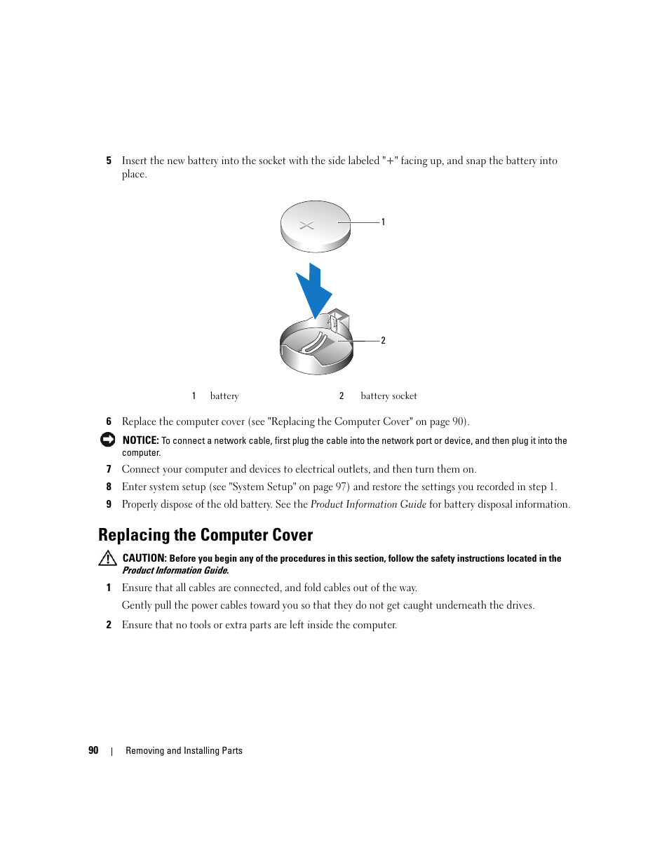 Replacing the computer cover, Ect settings in step 8 | Dell Dimension C521 User Manual | Page 90 / 140