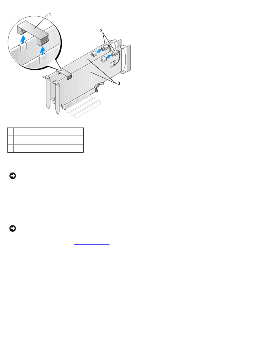 Or pci express cards, see, Removing pci and pci express cards, Slot. to remove a pci express card, see | The card. see | Dell XPS 600 User Manual | Page 34 / 79