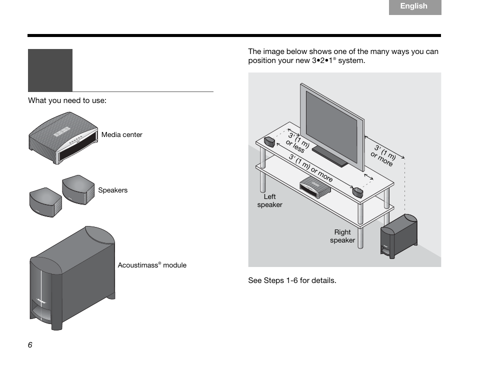 Etup, Placing the system components 6, Placing the system components | Bose GSX Series III User Manual | Page 10 / 108