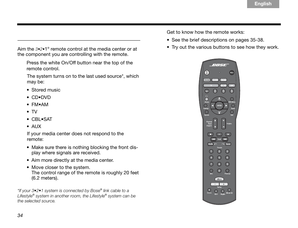 The remote control, Ontrols, Ndicators | Bose GSX Series III User Manual | Page 38 / 108