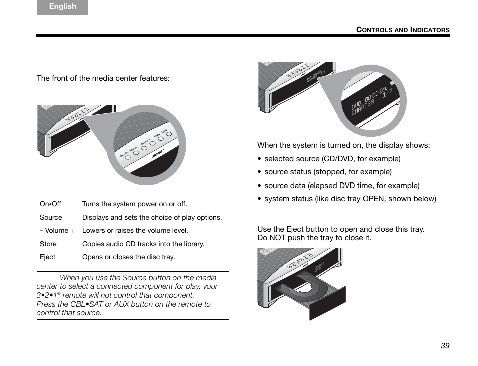 The media center, Display, Disc tray | Bose GSX Series III User Manual | Page 43 / 108